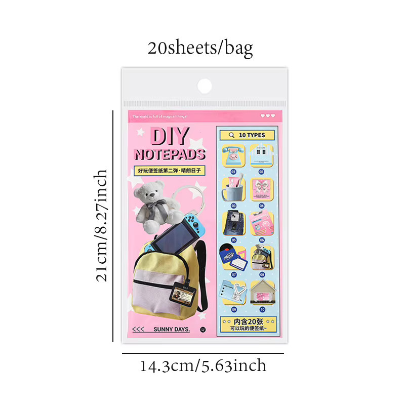 Mr Paper Kawaii Notizpapier Set Koreanisches Design, 20 Teile pro Beutel, Mehrfarbig, Liniert - Bild 3