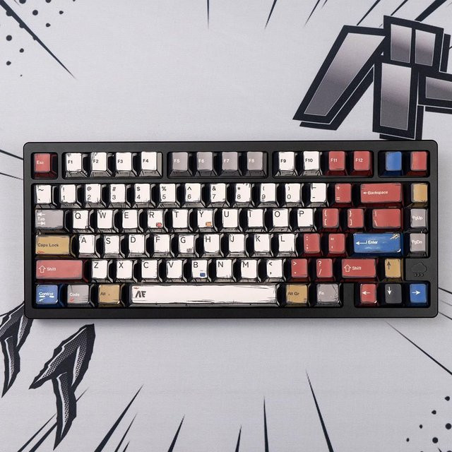 Bunte PBT Tastenkappen im Comic-Stil für mechanische Tastaturen mit Outemu-Kompatibilität, Multicolor, 74/135 Tasten-Set - Bild 1