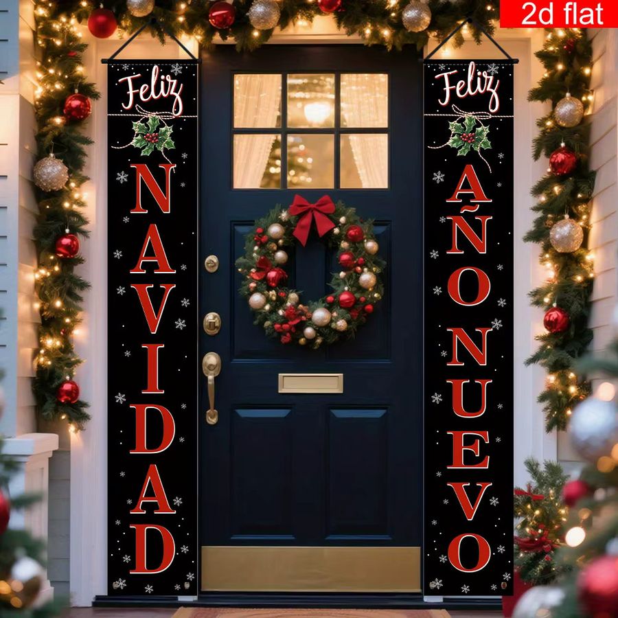 VIKAMA Frohe Weihnachten Banner mit Schneeflockenmuster als Türdekoration für den Außenbereich und Hauswände - Bild 3