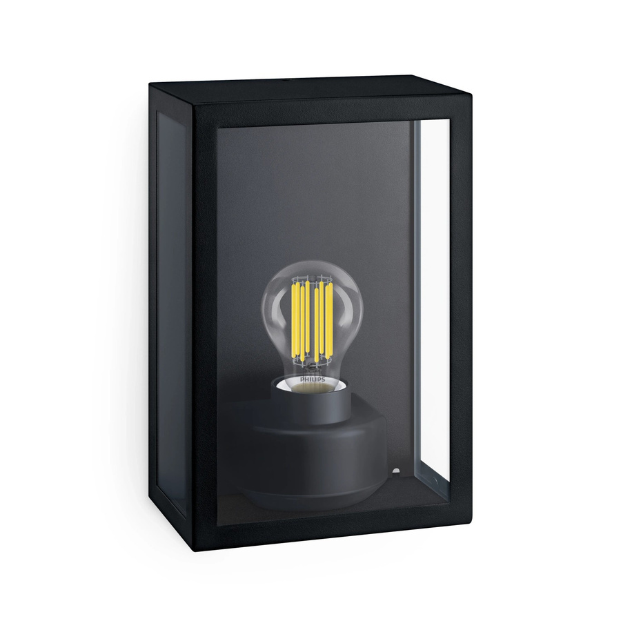 Philips Outdoor-Wandleuchte Alzor Eckig in Schwarz aus Aluminium mit E27 Fassung und IP44 Schutzart - Bild 2