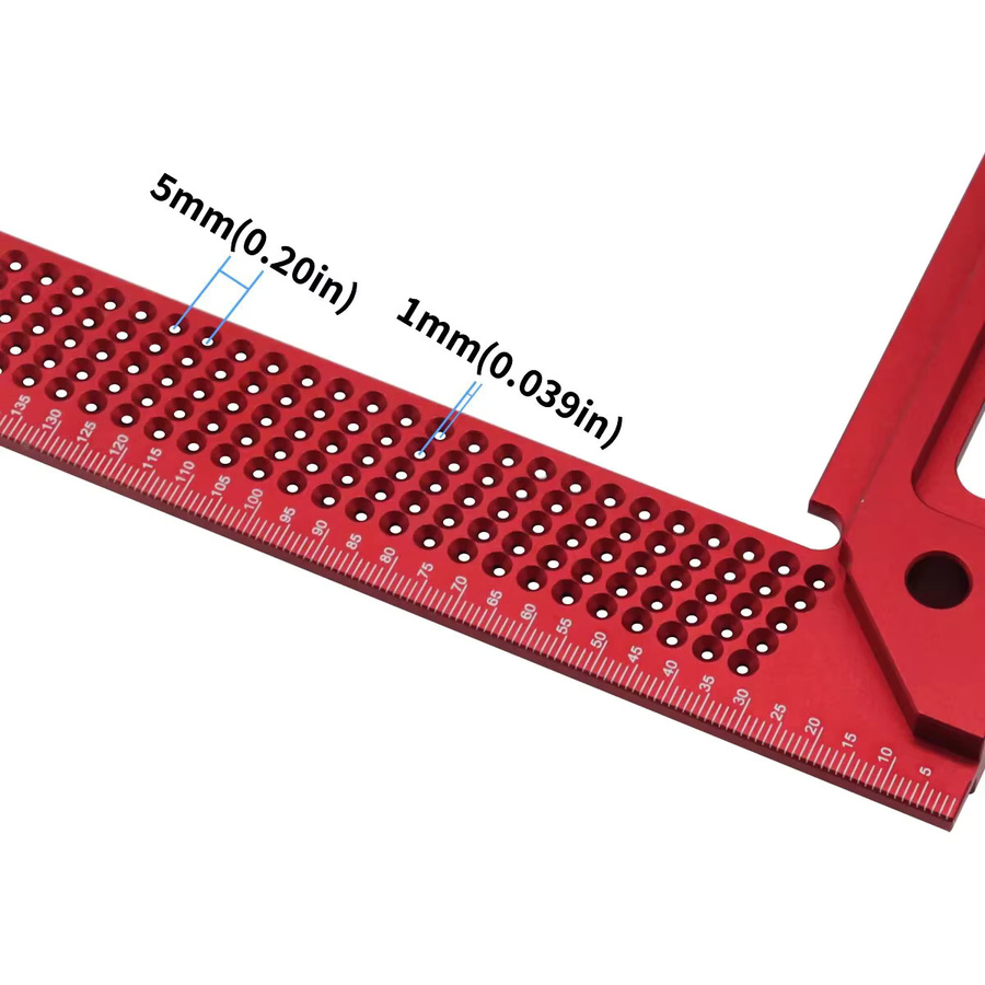 GDART Aluminium Gehrungsquadrat T-Typ Scribe in Rot, 300 mm Winkelmesser für Holzbearbeitung mit 45/90 Grad Markierungslehre - Bild 4