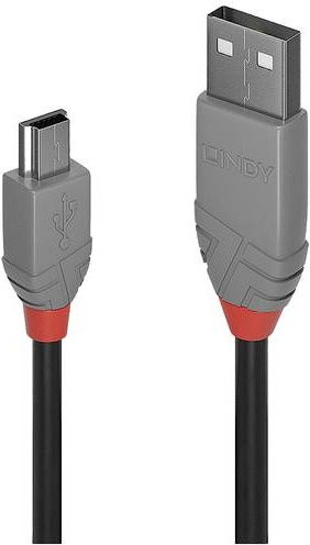 Lindy USB 2.0 Kabel mit USB-A Stecker und USB-Mini-B Stecker in Schwarz, 0,20 m - Bild 1