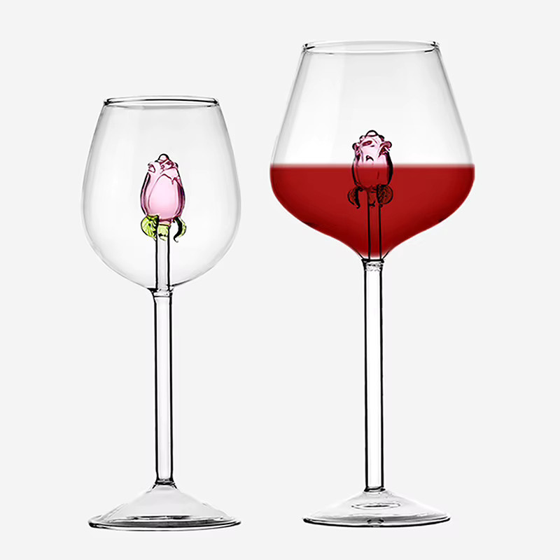 Champagnerflöte aus Glas mit 3D-Rosen-Design in Rosa, Rot und Weiß, Volumen: 220 ml - Bild 3