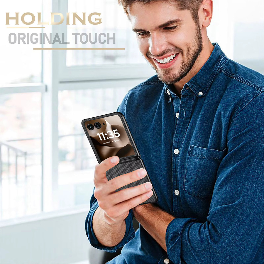 Luxuriöse minimalistische Flip-Hülle mit gewebter Textur für Motorola Razr in Schwarz - Bild 5