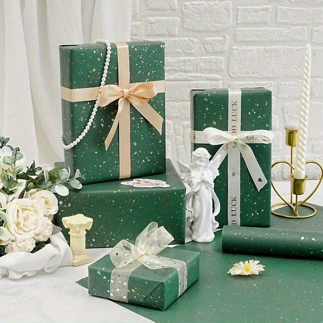 Grünes Weihnachts-Geschenkpapier aus Kraftpapier für festliche Anlässe, Breite: 43 cm, Länge: 300 cm - Bild 1