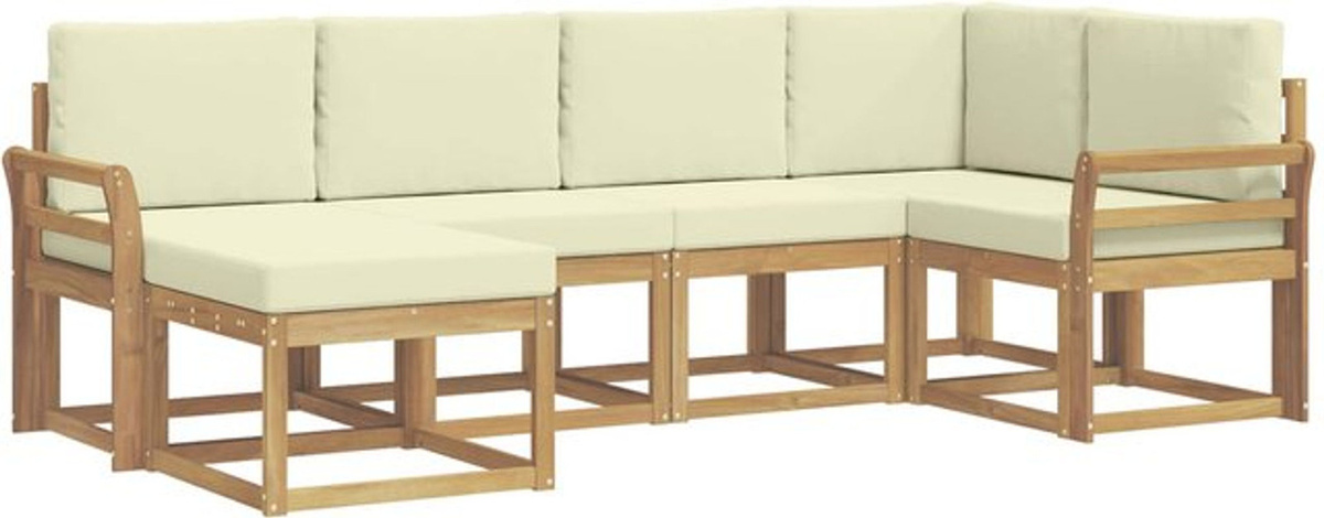 vidaXL Outdoor-Sofagarnitur aus Akazie mit 6-teiligem Set und Kissen in Weiß und Beige aus Polyester im modernen minimalistischen Design - Bild 1