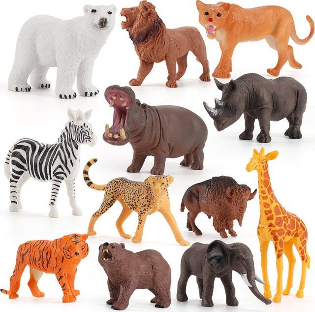 LMKJ 12er Set Realistische Wildtier Modell Figuren mit verschiedenen Tieren wie Löwe, Nilpferd, Tiger und Giraffe in Multicolor für Kinder - Bild 1