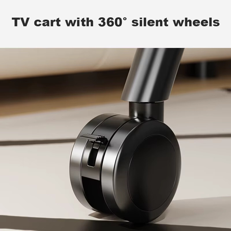 BEISHI Mobiler TV-Ständer mit Rollen und Holzablage für Fernseher von 32 bis 90 Zoll, Schwarz Matt - Bild 4