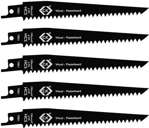 C.K. T0821 Säbelsägeblätter Universal für Holz, Metall und Kunststoff, 6 tpi, 5er Pack, Länge: 150 mm, Schwarz - Bild 1