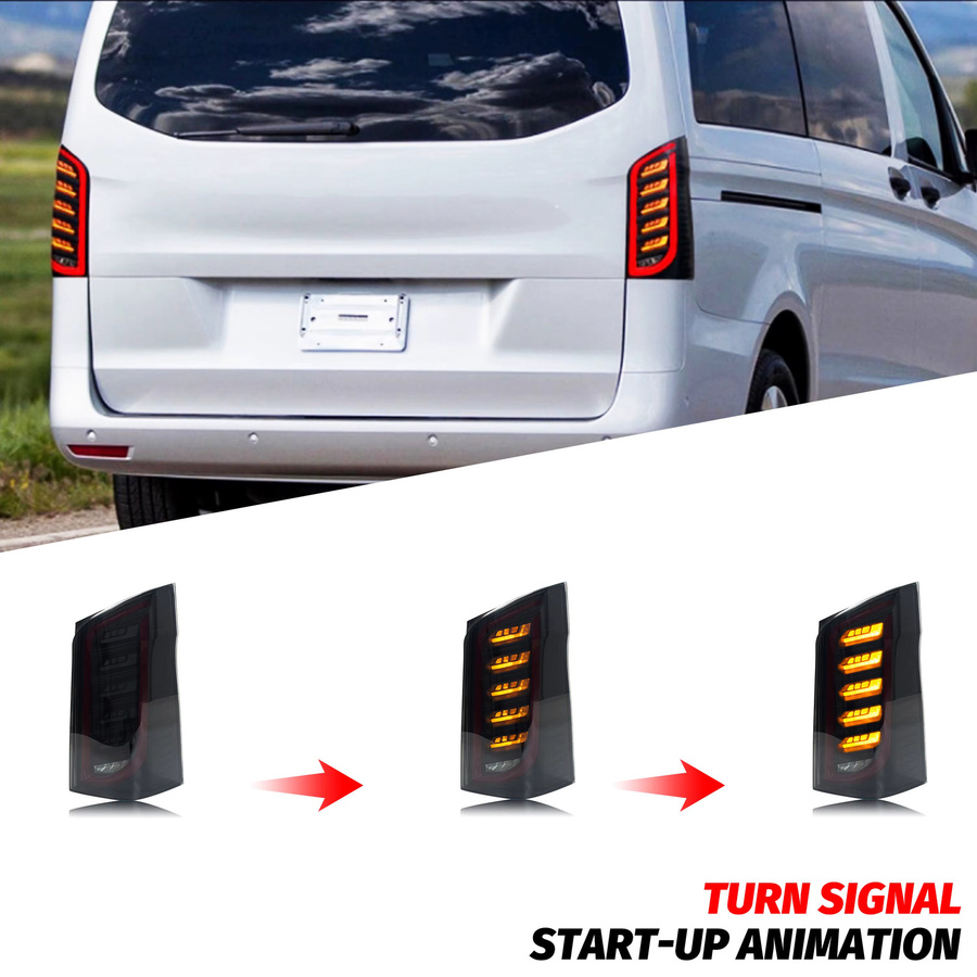 Schwarze LED-Rückleuchten mit sequenziellem Blinker für Mercedes Benz Vito und Metris (Baujahr 2016-2023) - Bild 4