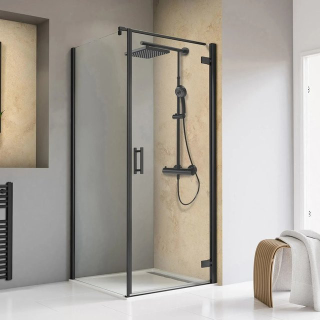 Schulte Duschkabine TouraPlus Drehtür mit Seitenwand, Mattschwarz, Transparent, H x B x T: 200 x 80 x 80 cm - Bild 1