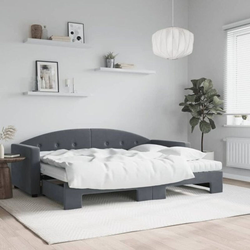 Vidaxl Ausziehbares Tagesbett mit Matratze aus Samt in Anthrazit und Grau - Bild 1