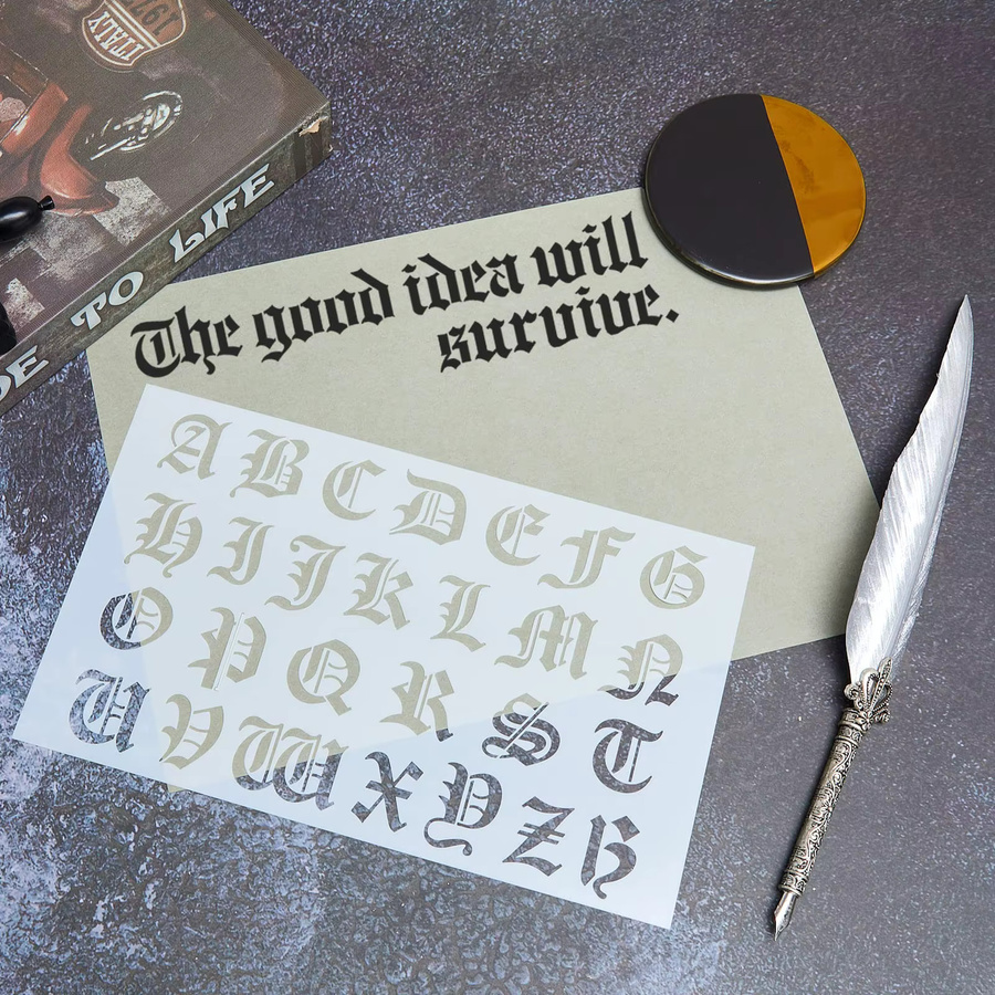 6 Stück Schablonen für alte englische Alphabetbuchstaben aus Kunststoff, wiederverwendbare DIY-Bastel- und Malvorlagen für Scrapbook, Prägung und Albumdekoration - Bild 4