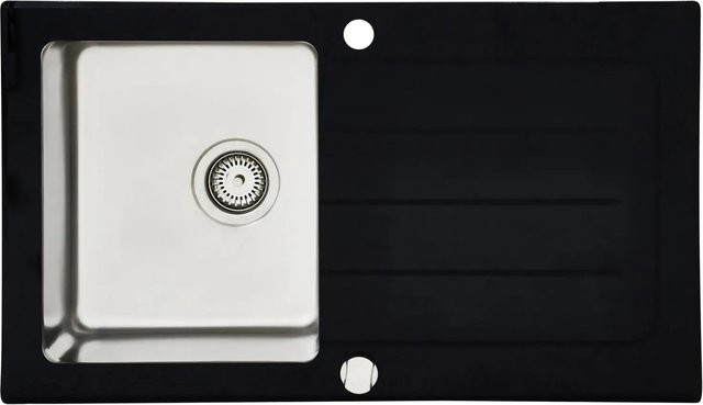 Respekta Einbauspüle New York aus Glas und Edelstahl in Schwarz, B/T/H: 86 x 50 x 21 cm - Bild 1