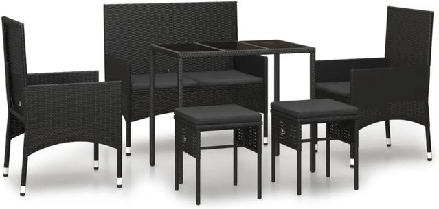 vidaXL 6-tlg Garten-Lounge-Set in Schwarz mit Kissen aus Poly-Rattan und Metallgestell - Bild 1
