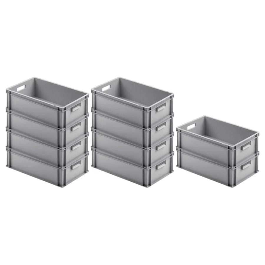 PROREGAL SparSet 10 Eurobehälter mit offenem Griff in Grau, H x B x T: 17,5 x 40 x 60 cm, 30 Liter Transportboxen und Stapelbehälter - Bild 2