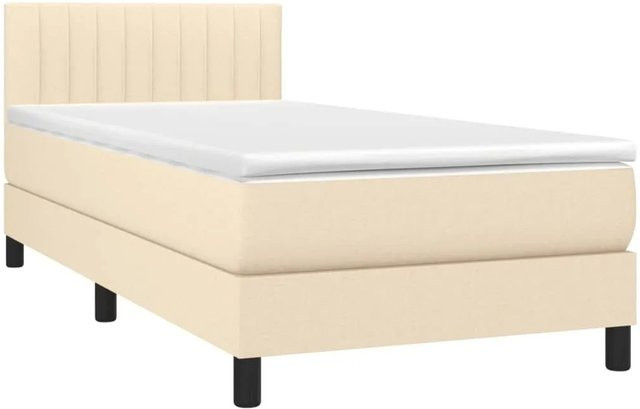vidaXL Boxspringbett mit Matratze und LED-Unterbettbeleuchtung in Beige, Hybrid-Bett mit USB-Ladeanschluss und Taschenfederkern, B/T/H: 90 x 200 x 78 cm - Bild 1