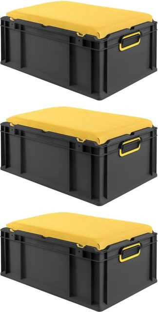 PROREGAL Sparset 3x Eurobox Nextgen Seat Box in Gelb-Schwarz, H x B x T: 26,5 x 40 x 60 cm, 44 Liter - Bild 1