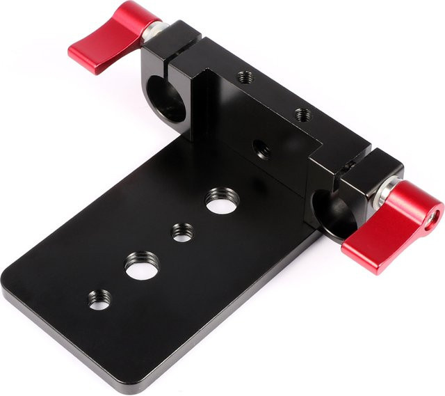 Rohrstangenklemme für DSLR-Kameras zur Montage von Follow Focus Systemen und Schienenkäfigen in Schwarz mit 1/4" und 3/8" Gewindeaufnahme - Bild 1