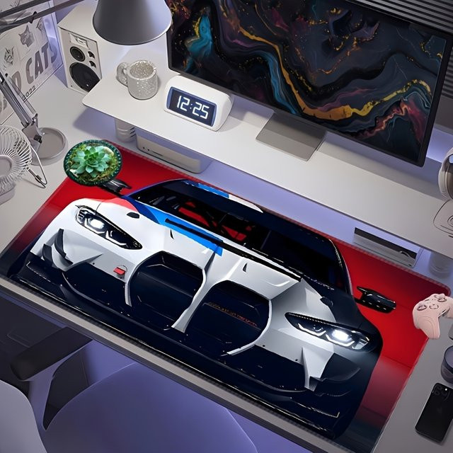 MRGLZY Gaming-Mauspad mit Rennwagen-Design in Multicolor und Weiß, rutschfeste Schreibtischunterlage mit genähten Kanten - Bild 1