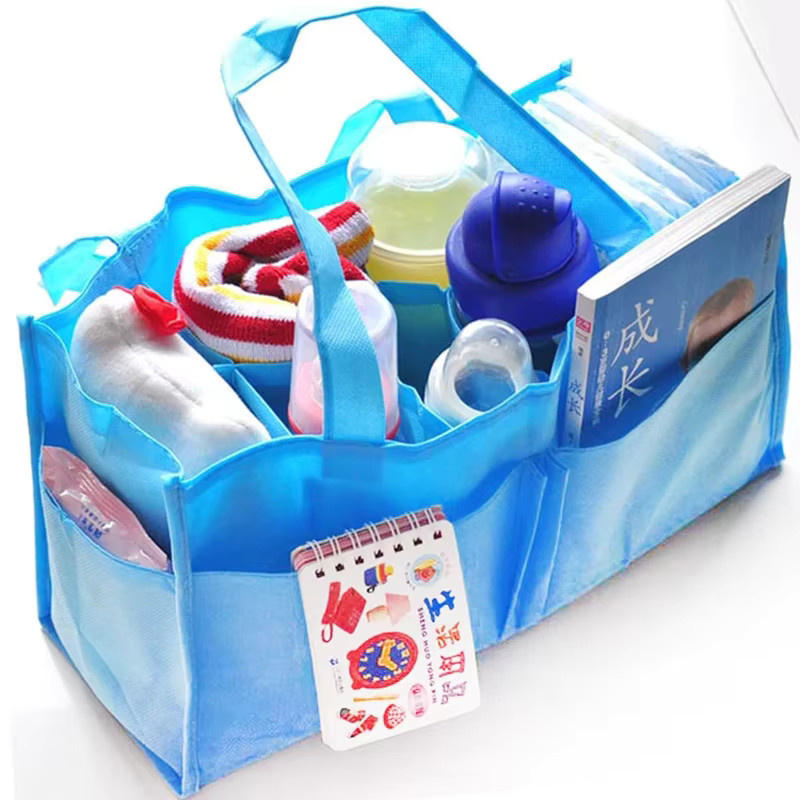 Tragbare Wickeltasche in Blau mit großem Fassungsvermögen und separater Flaschenhalterung als praktischer Windel-Organizer und Umhängetasche - Bild 1