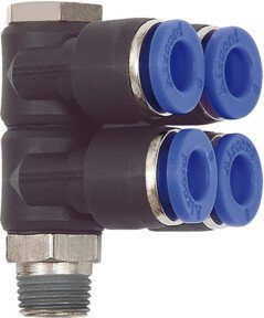 Riegler L-Mehrfachverteiler Blaue Serie, 4-fach, drehbar, R 1/4 mit Ø 6mm, blau - Bild 1
