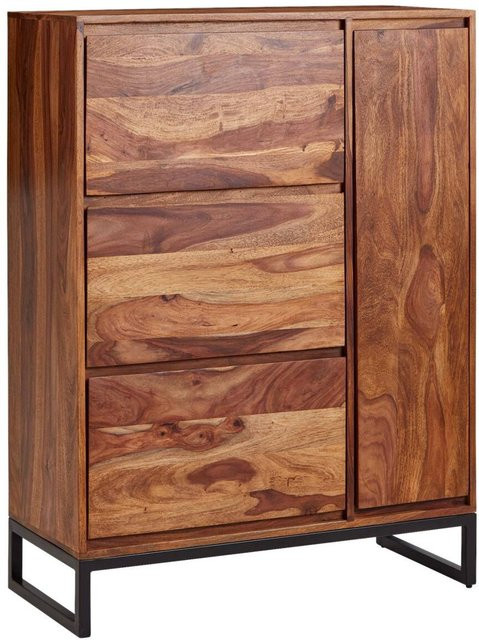 Schuhschrank Wohnling aus Sheesham Massivholz in Braun mit Edelstahl, B/H/T: 40 x 120 x 88 cm - Bild 1