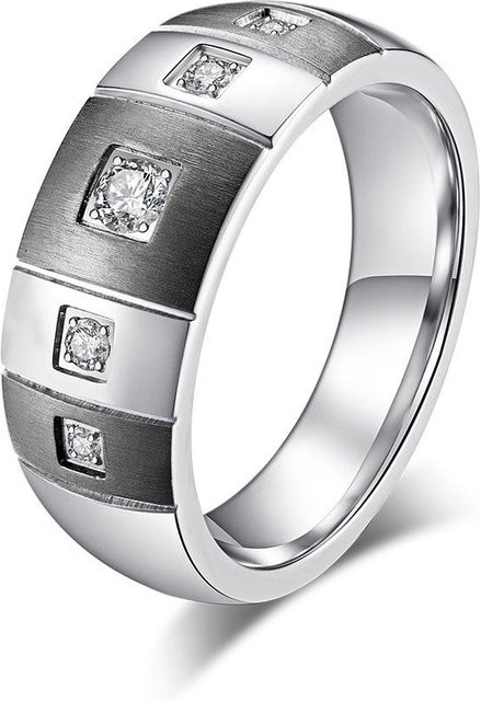 YIRAN Ring Edelstahl, gebürstet, Diamantinlay, Herren - Bild 1