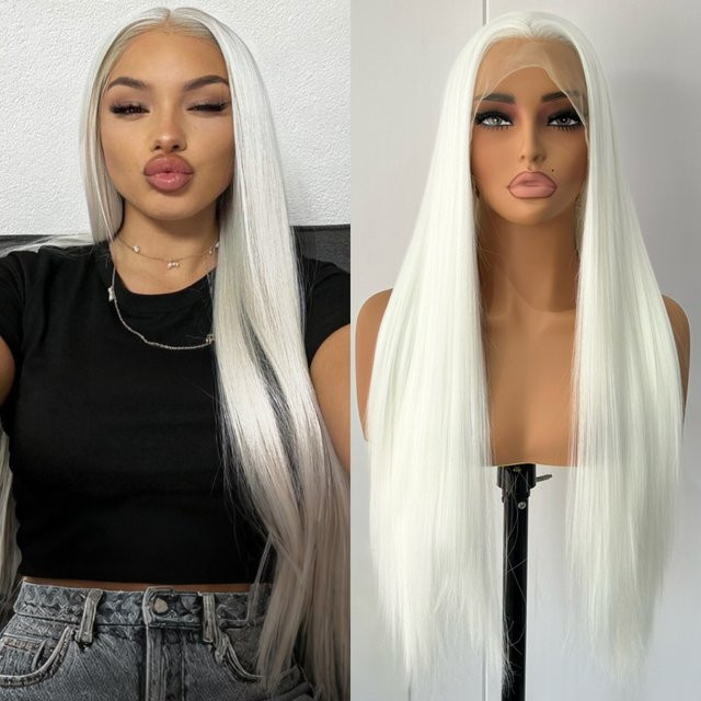 XiuQingCheng Perücke, lange seidige gerade weiße Haare, synthetisch, Damen - Bild 1