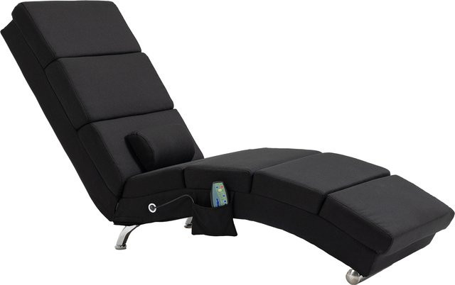 HOMCOM Relaxliege mit 5 Massagemodi und Heizfunktion, klappbarer Loungesessel in Leinenoptik mit Lendenkissen und Seitentasche, Schwarz - Bild 1