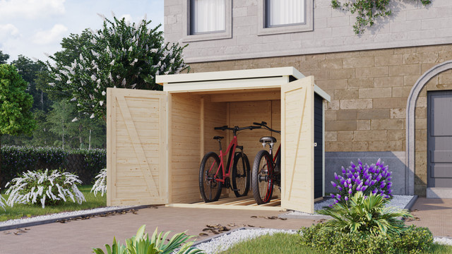 KARIBU Fahrradgarage aus nordischer Fichte mit Flachdach in Grau, B/T/H: 167,0 x 162,5 x 190,0 cm - Bild 1