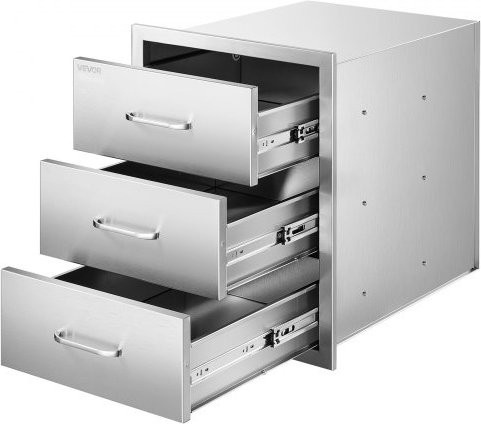 VEVOR Outdoor Küchenschubladen aus Edelstahl in Silber, 3 Schubladen mit Griffen für Außenküche und Grillinsel, B/T/H: 46 x 59 x 59 cm - Bild 1