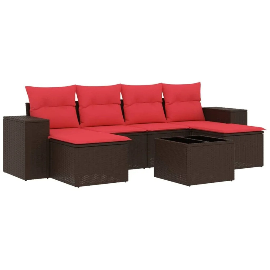 vidaXL 7-teiliges Gartensofa-Set aus Polyrattan mit Kissen in Braun - Bild 2