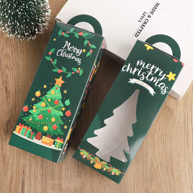 ZQNYCY Weihnachtsgeschenk-Verpackungsboxen in Weihnachtsbaum-Form mit transparentem Fenster, grün, aus Papier für Süßigkeiten und Kekse - Bild 3