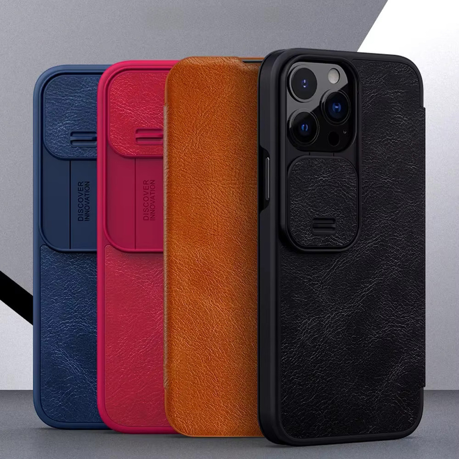 NILLKIN Leder-Schutzhülle mit Kamera-Abdeckung für Apple iPhone 13 Pro und iPhone 13 Pro Max 5G in Braun und Multicolour - Bild 1