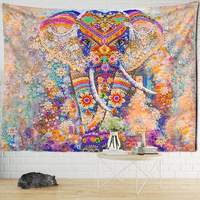 Mandala Elefant Wandteppich von Binchi Outdoor Equipment in Bunt mit tropischem Boho-Design, Breite: 150 cm, Höhe: 150 cm - Bild 1