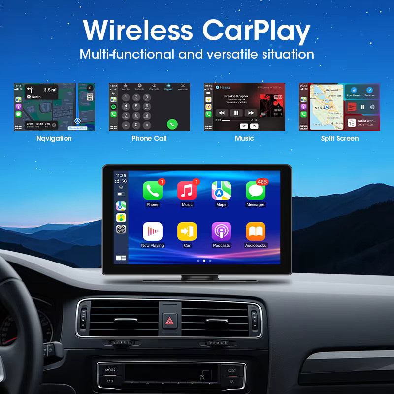 Jansite Tragbares kabelloses Carplay und Android Auto Navigationsgerät mit Bluetooth und GPS in Schwarz (7 bis 10,1 Zoll) - Bild 5