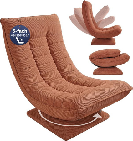 CASARIA Sessel Aberdeen in Terrakotta Orange, 5fach verstellbarer Relax-Sessel aus Cord mit 360 Grad Drehsitz und Metallrahmen