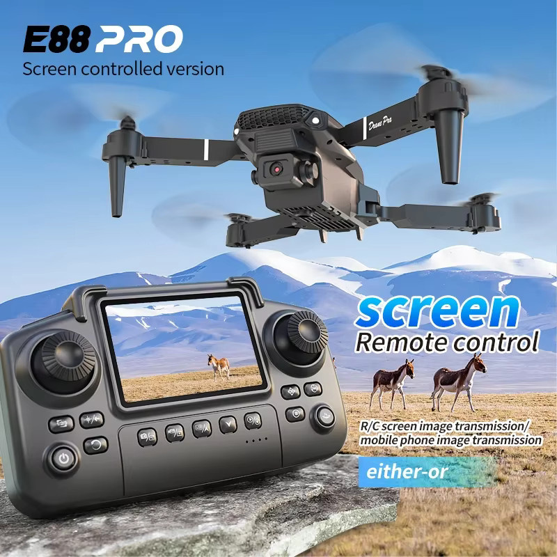 Professionelle E88 RC Drohne mit 8K HD Weitwinkel Kamera, WiFi FPV, faltbarer Quadrocopter mit Höhenhaltung in Schwarz - Bild 2