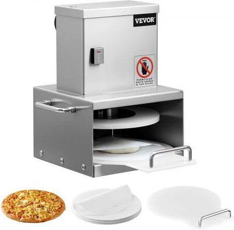 VEVOR elektrische Pizzateigpresse aus Edelstahl in Silber mit einstellbarer Dicke und 15,24 cm Pressplatte inklusive 100 Stück Pergamentpapier - Bild 1