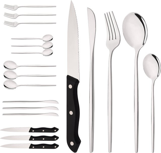 20-teiliges Besteckset aus Edelstahl in Silber, bestehend aus Steakmessern, Gabeln, Kaffeelöffeln und Esslöffeln, poliert - Bild 1