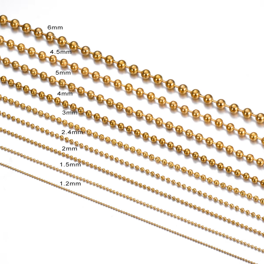 Amerixun Halskette, 18K Gold überzogen, Edelstahl, Kugel Kette, 1,2-6mm - Bild 2