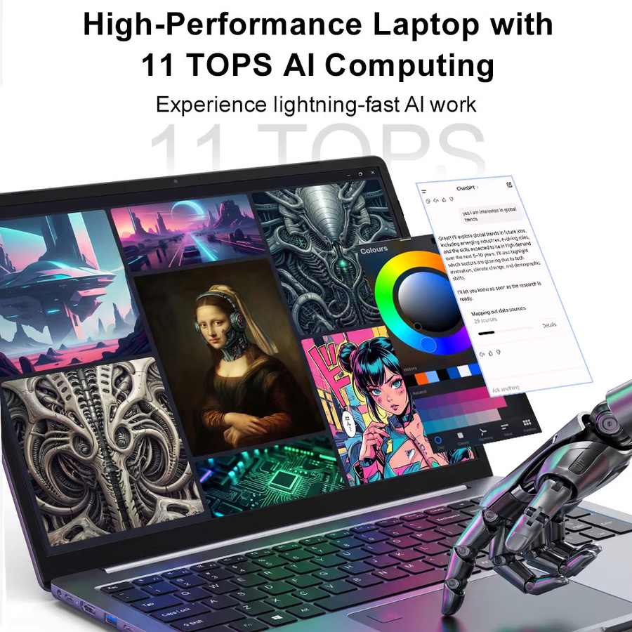 Ninkear Laptop 16 Zoll AI Notebook mit Intel Core Ultra 5 125H, 2.5K 120Hz Display, 16GB DDR4 RAM, 1TB SSD, WiFi 6, Bluetooth 5.2, Hintergrundbeleuchtete Tastatur und Fingerabdrucksensor, Grau - Bild 5