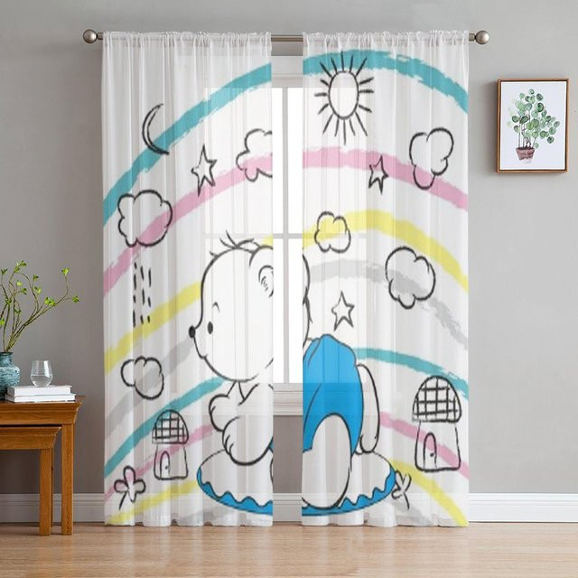 Bärenwelt Cartoon Tüll Vorhang aus Organza für Wohnzimmer, Schlafzimmer und Küche, Farbe: Weiß, B/H: 135 x 114 cm - Bild 1