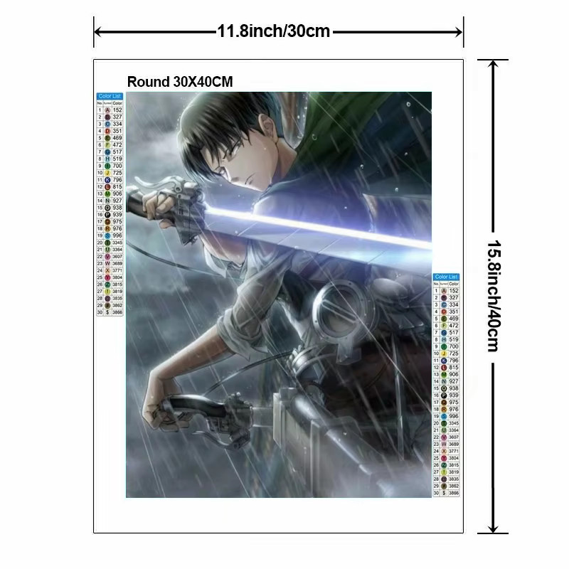 Potdemiel Diamantmalerei Set Angriff auf Titan Motiv Kapitän Levi Ackerman und Mikasa als DIY Mosaik Kreuzstich Kit in Multicolour - Bild 2