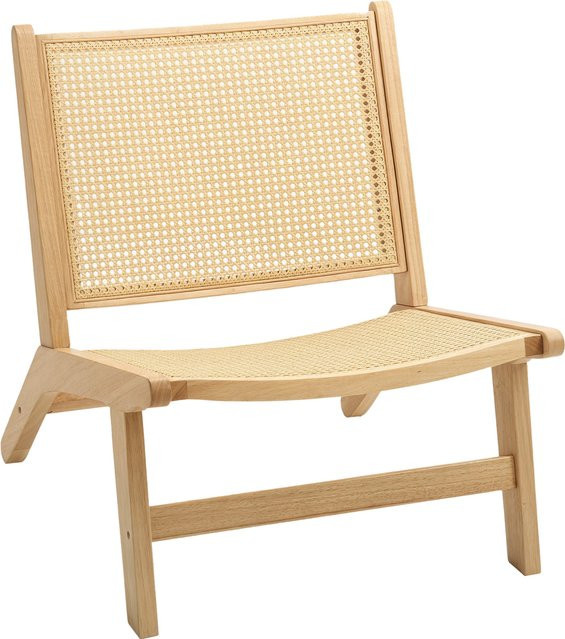 HOMCOM Relaxsessel ohne Armlehne aus Holz und Rattan in Naturholz mit beige-brauner Polsterung für Wohnzimmer, Schlafzimmer oder Garten - Bild 1