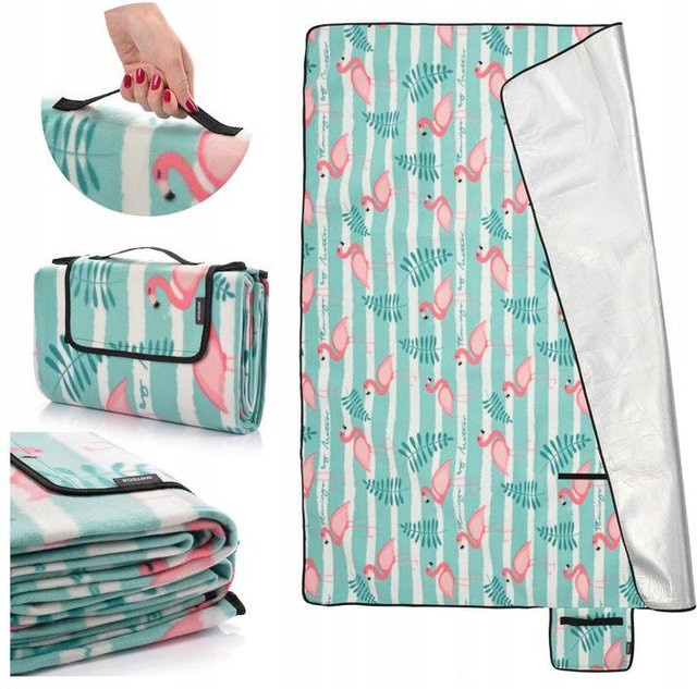 Picknickdecke Meteor mit Flamingos Design, 3-lagig und kompakt mit Klettverschluss, B/T: 150 x 190 cm - Bild 1