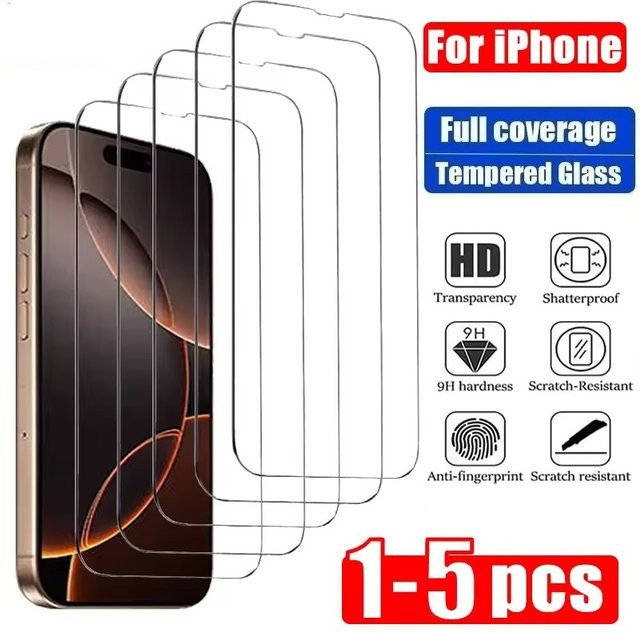 PJPK HD-Definition gehärtetes Glas Displayschutzfolie für iPhone 11 bis iPhone 17 Pro Max, transparent - Bild 1