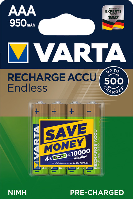 Varta Recharge Accu Endless AAA Akku, 4er Blister, 950 mAh, Multicolor - Bild 1