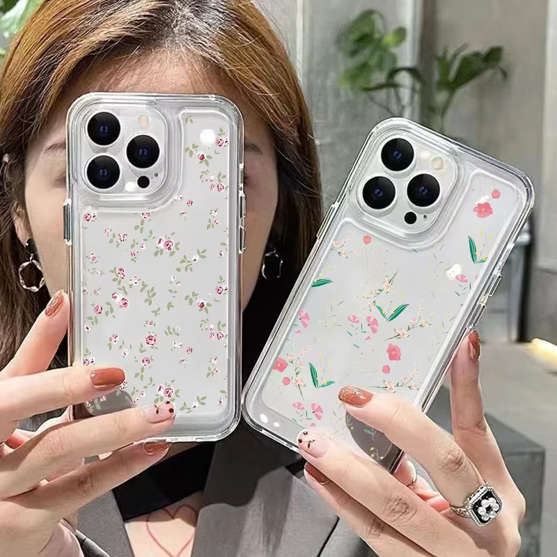 INS Handyhülle mit floralem Blumen-Grafikdruck für iPhone 15 14 13 12 11 Pro Max Plus XS XR X SE 2022, transparente Stoßstangenabdeckung - Bild 2
